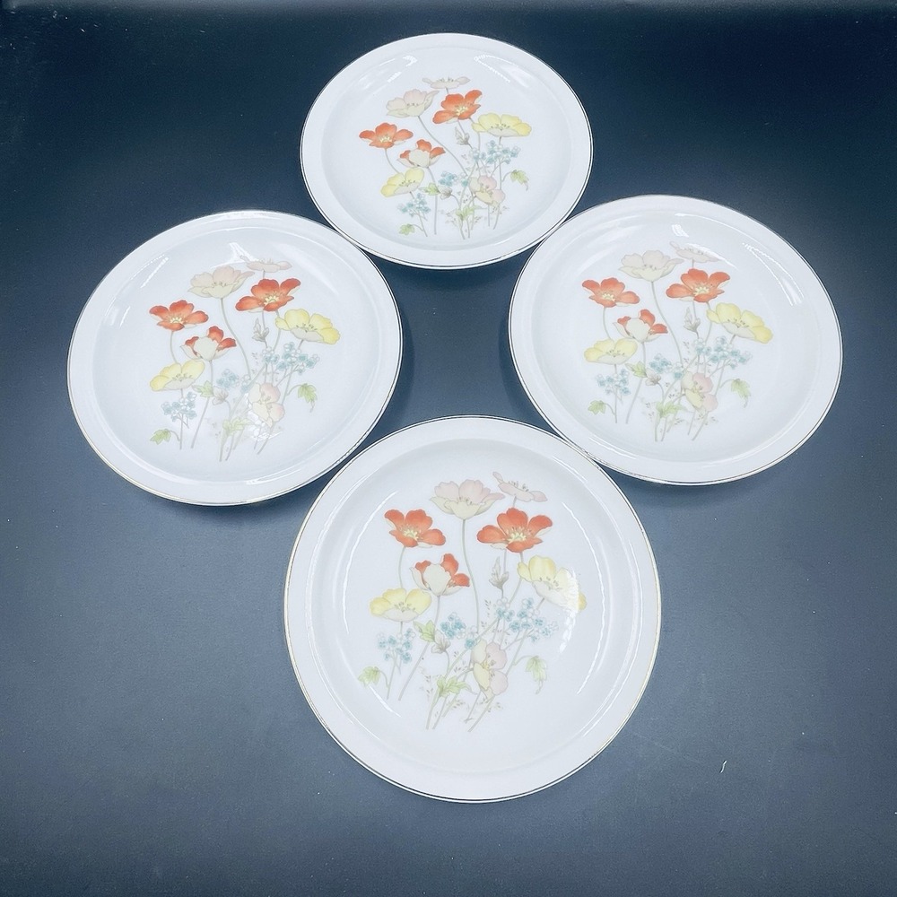 Fanci Florals Painted Poppy Porcelain Bread & Butter Plates Set of 4 Japan 7.75"